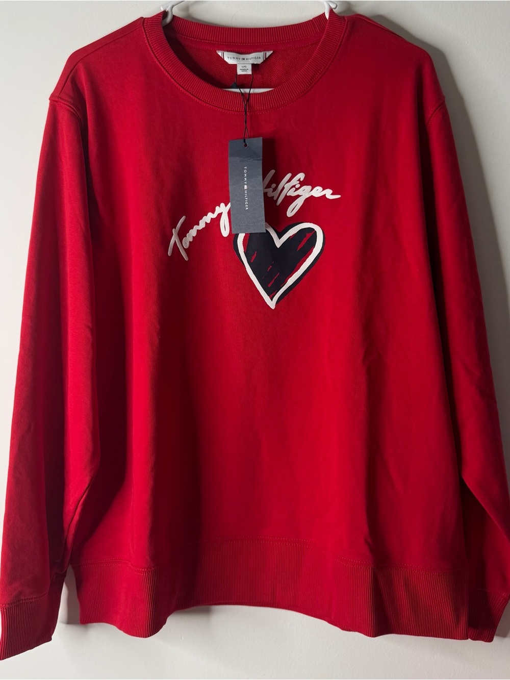 Tommy Hilfiger Red Crewneck Sweatshirt with Heart Script